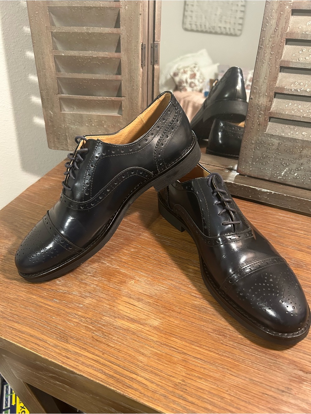 Lavorazione Artigiana Mens Italian Leather Shoes Midnight Blue Brogues Sz42/9 US